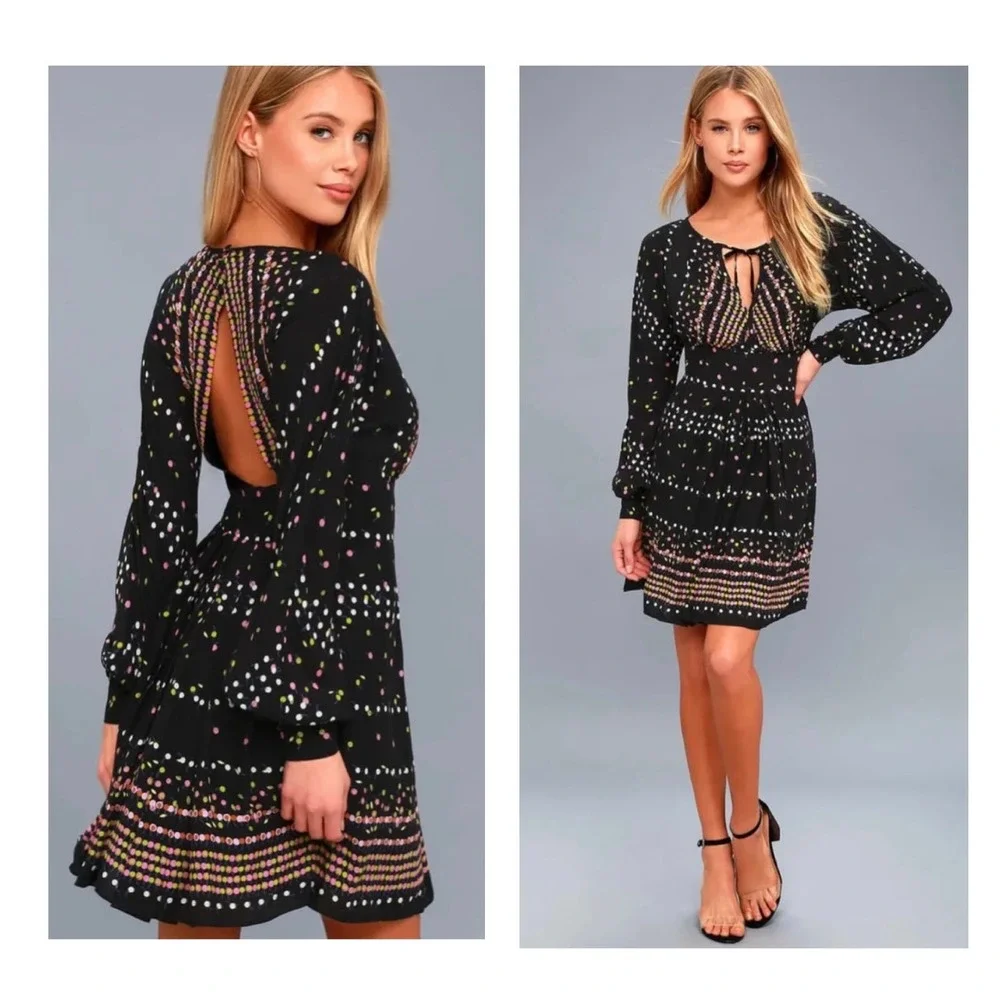 Free People Black Multi-Color Mini Dress - Picture 1 of 15